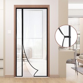 Transparent Reversible Left or Right Side Opening Insulated Door Curtain, Fits Doors up to 34" x 80", Magnetic Thermal Self-Closing Screen Door, Hands Free for Kitchen, Bedroom, Air Conditioner Room