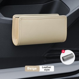 KHGUZ Car Seat Side Storage Pocket, Leather Hanging Foldable Multifunctional Vehicle Front Door Back Organizer Box, Waterproof Auto Interior Organizing Container, Universal fit(Beige)