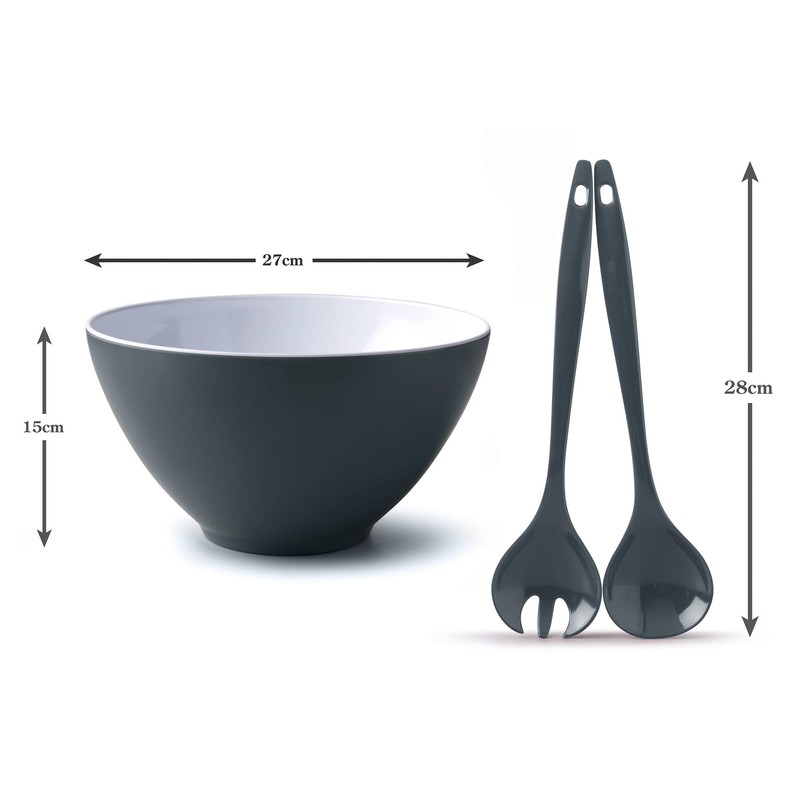 Zeal G217TSET Salad Bowl and Server Set-Dark Grey, Melamine