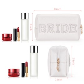 Etercycle Bride Letter Makeup Bag, Bride To Be Gifts Bling Pearl Rhinestone Patch Cosmetic Bag, Waterproof PU Travel Toiletry Bag for Bachelorette Party Women Wedding Bridal (Silver)