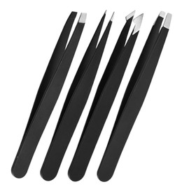 IWOWHERO Precision Eyebrow Tweezers Set of 4 Stainless Steel Tweezer Tools Eyelash and Hair Removal Beauty Accessories
