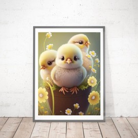 MOER SKY Cute Chicks and Little Flowers Diamond Painting Art by Number Kits Crystal Art Kits Full Drill Crystal Rhinestone Embroidery On Canvas for Home Wall Decor Gift 12x16inch
