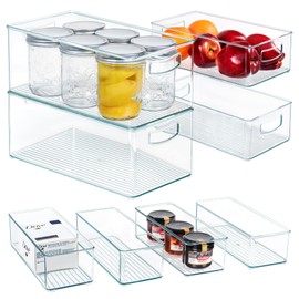 Hudgan Hudgan 8 PACK Stackable Pantry Organizer Bins (3 sizes) - Clear Fridge Organizers for Kitchen, Freezer, Countertops, Cabinets - Plastic Food Storage Container with Handles for Home and Office