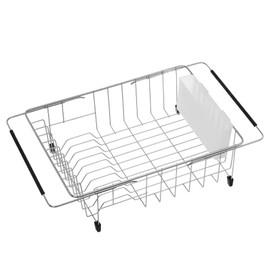 iPEGTOP Expandable Multifunctional Dish Drying Rack, Over The Sink, in Sink Or On Counter Dish Drainer Rack Organizer Shelf with White Utensil Silverware Holder, Rustproof Stainless Steel