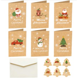 12 Pack Mini Size Merry Christmas Greeting Cards & Envelopes, 3" x 4" Size, Brown Color Christmas Holiday Style Greetings Cards, Pack of 12, Small Brown 2X6