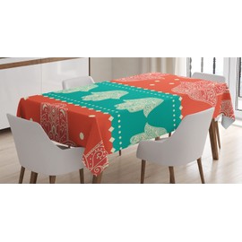 Ambesonne Hamsa Mantele, Estilo Bohemio Rayas Puntos, Resistente al Agua Lavable Colores No Destiñen Personalizado, 60" X 84", Coral Teal