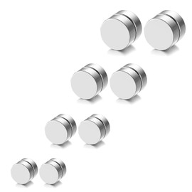 OIDEA Stainless Steel Magnetic Stud Earrings: 4 Pairs 6-12 mm Silver Round Stud Earrings Clips Non-Piercing for Men Women Jewellery Gift for Birthday Anniversary Friday