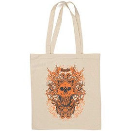 Anger Heretic Skull Tattoo Styled Art Natural Cotton Shopping Bag, cream-coloured
