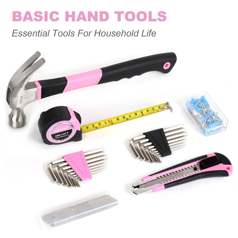 FASTPRO 225-Piece Pink Tool Set, SAE & Metric Mechanics Hand