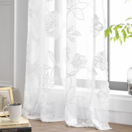 Treatmentex Lace Curtain Jacquard Curtains with Eyelets White 3D Floral Pattern Semi-Transparent Curtains Vintage Romantic Decorative Curtain Eyelet Curtains for Girls' Room Living Room 2 Pieces 140 x