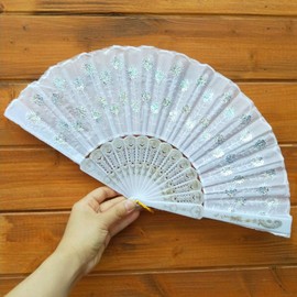 Foldable Fan, White Sequins Peacock Shape Large Handheld Hand Fans Foldable Chinese Japanese for Dance Party Wedding Gifts DIY Decoration Home Decorations