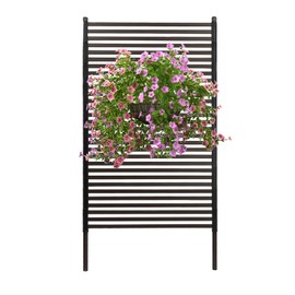 Outdoor Privacy Screens Freestanding, 35.5" W x 71" H Metal Slatted Decorative Privacy Screen and Panels with Stand, Brown Backyard Privacy Panels for Garden Patio