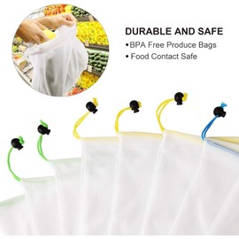 Yomitek Set of 12 Reusable Produce Bags,Washable Mesh Produce Bags with Drawstrings for Grocery Shopping & Storage,Produce Storage Bags ECO Green for Fruits and Veggies,Small, Medium, Large Size