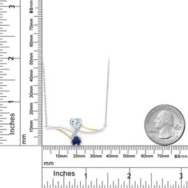 Gem Stone King 0.98 Ct Sky Blue Aquamarine Blue Created Sapphire 925 Silver and 10K Yellow Gold Lab Grown Diamond Pendant