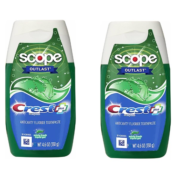 Crest Complete Whitening Plus Scope Tartar Control Toothpaste, Minty Fresh Liquid Gel, 4.6 Oz (130g) - Pack of 2