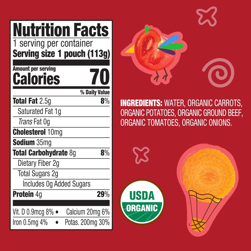 Earth's Best Organic Baby Food Pouches, 9+ Months, Beef, Vegetable,