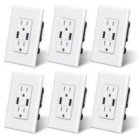 ELEGRP USB Outlet, 15 Amp Wall Outlet with Dual USB A Ports, 4.0A USB Outlets Receptacles, TR Tamper-Resistant USB Wall Outlets, Wall Plate Included, UL Listed (6 Pack, Glossy White)