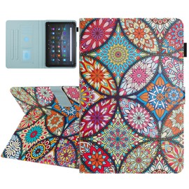 YUNHOTIC Universal Case for 10 Inch Tablet, Multi-Angle Viewing Stand Case for 9.5-10.5 Inch Tablet, Premium PU Leather Folding Stand Cover with Pen Holder & Multiple Angles Stand - Kaleidoscope