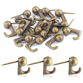 Uenhoy 30 Pcs Metal Push Pin Picuture Hooks, Push Pin Hangers Picture Hanging Nails for Wall Hanging Oil Painting Photo Frame Bulletin Board, Bronze