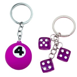 Donaly Keychain, Set of 2, 8 Balls, Dice, Billiard, Stylish, Key Ring, 4,Purple
