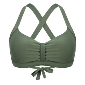 Women's Retro Printed Adjustable Thick Straps Cross Back Push Up Vintage Bikini Swimsuit Tops Only Olive