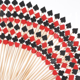 200 PCS Toothpicks for Appetizers, 4.7 Inch Casino Cocktail Picks Bamboo Funny Cocktail Toothpicks for Drinks Fruit Garnish, Casino Theme Party Decorations Holiday Party Supplies