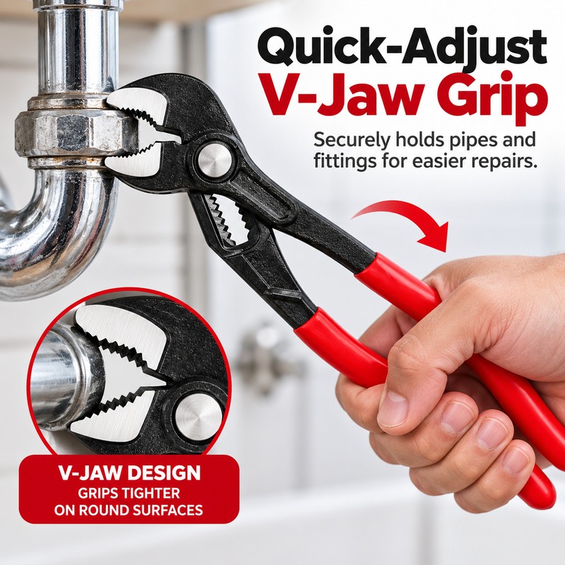 Quick-Adjust Tongue & Groove Pliers for Plumbing – V-Jaw Water
