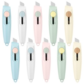 Cosmos 10 Pcs Mini Retractable Utility Knife Box Cutter Letter Opener Small Pocket Knives Package Opener Paper Cutter Portable Handy Knife with Small Blade for Envelope Boxes Package Cutter