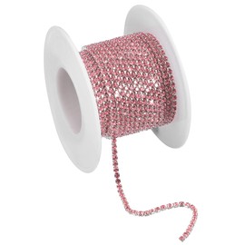 uxcell 5.5 Yards Crystal Rhinestone Chain, 3mm Sew on Close Claw Chain Trim for DIY Jewelry, Clothing, Bags, Shoe Decoration, Silver Bottom, Light Pink