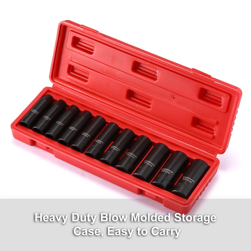 CASOMAN 11 Pieces 1/2-Inch Drive Deep Impact Socket Set, 6-Point,