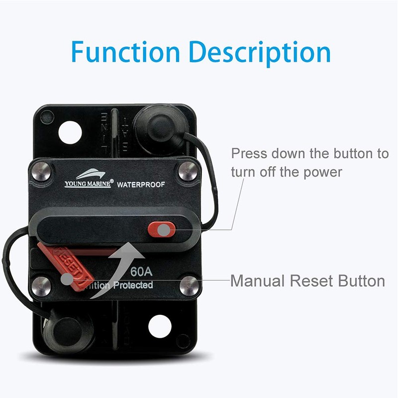 Young Marine Circuit Breaker for Boat Trolling with Manual Reset,Water