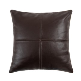 Thick Full Grain Cowhide Leather Pillow Cover - Sofa Cushion Case - Decorative Throw Covers for Living Room, Bedroom and Home Office, Pack of 1 (20" x 20") (Coffee)