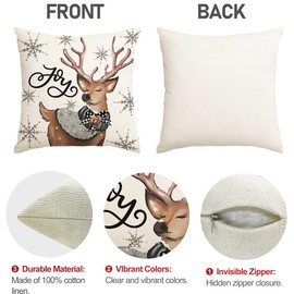 RABUSOFA Christmas Pillow Covers 18x18 Inch Set of 4 Snowman Reindeer Christmas Decorations Gray Christmas Throw Pillow Cases Xmas Outdoor Christmas Decor Winter Decorative Pillows for Couch Holiday