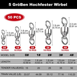 Annyswit 50 Pcs Ball Bearing Fishing Swivels, 0#-4# Swivels Fishing Tackle, High Strength Snap Swivel Quick Connector, High Strength Alloy Material Terminal Tackle for Saltwater and Freshwater Fishing