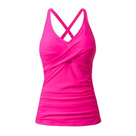 Fanuerg Tankini Top Only Twist Front Bathing Suit Tops for Women Tummy Control Tank Tops V Neck Swimsuit Top No Bottom Hot Pink XXL