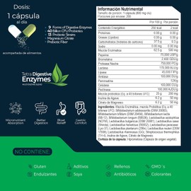 TETRA DIGESTIVE ENZYMES 200 capsulas (800 mg por porcion) 9 tipos de Enzimas Digestivas + Probioticos con Fibra Digestiva y Citrato de Magnesio, by Eternal Nutrition - Ingredientes Naturales Premium de USA