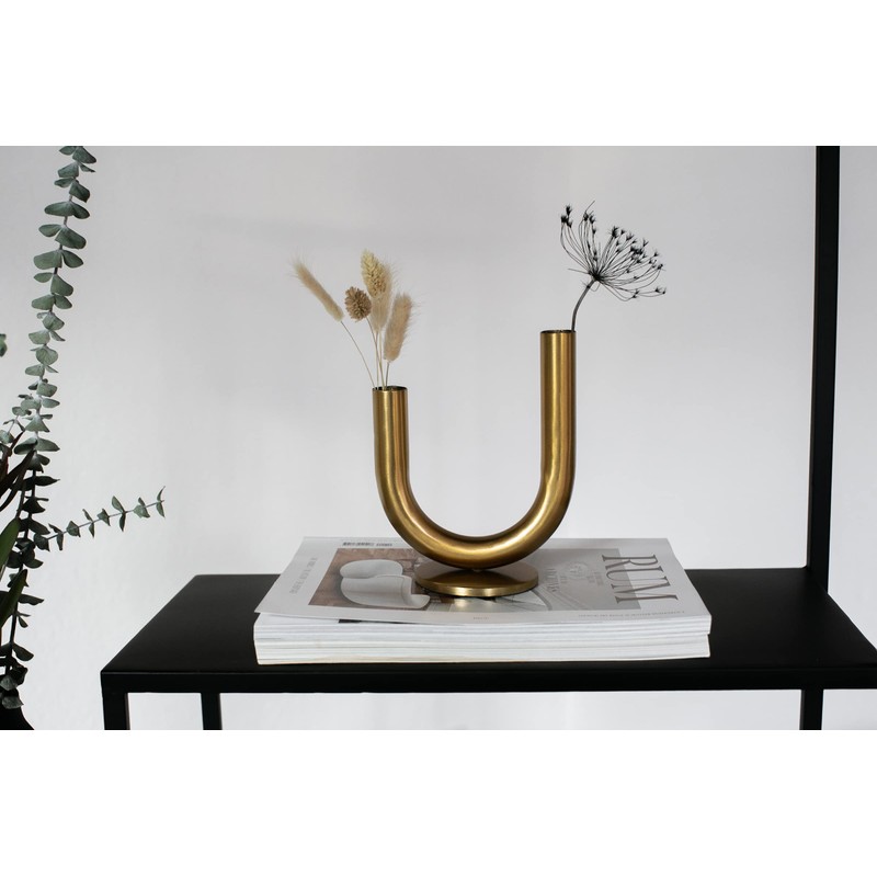 LaLe Living Ajala Vase in Gold U-shaped Asymmetric with Double-Sided