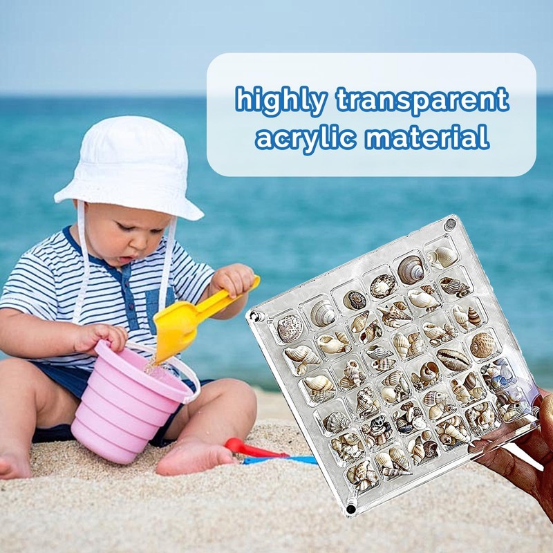 Vordpe 64 Compartments Acrylic Magnetic Seashell Display Box, Clear Shell