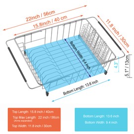 iPEGTOP Expandable Dish Drying Rack Over Sink, Rustproof Stainless Steel Dish Drying Rack Basket Shelf, Multifunctional Dish Drainer Organizer with Utensil Cutlery Holder