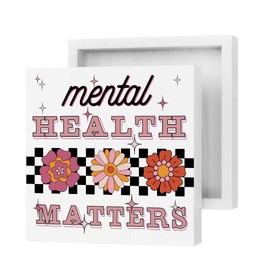 YYDS Mental Health Home Office Farmhouse Decor Wooden Box Sign Positive Gift for Psychologists, Doctors, Counselors, Self-Lovers - Modern Style, 5 x 5 Inches