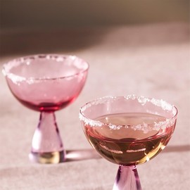 Honeydak 2 Pcs Pink Coupe Glasses for Champagne 14 oz Art Deco Glassware Vintage Cocktail Glasses for Wedding Birthday Party Housewarming Gift