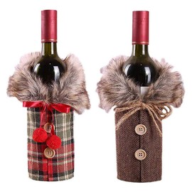 LXKBD 2pcs Christmas Sweater Wine Bottle Cover, Collar & Button Coat Design Wine Bottle Sweater,Wine Bottle Clothes Set for Christmas Xmas Valentine's Wedding Party Decoration