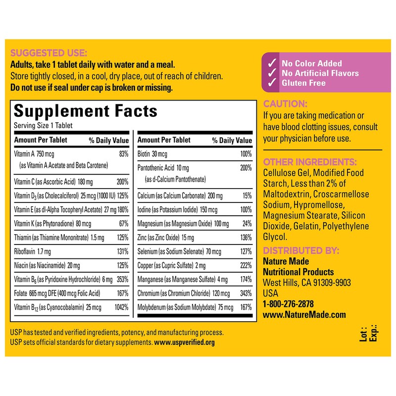 Nature Made Multivitamin For Women 50+ No Iron, Multivitamins for