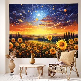 XIGUAGUO Sunflower Starry Tapestry for Bedroom Aesthetic Decor Wall Hanging Home Dorm