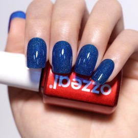 Ozzeal Navy Blue Iridescent Glitter Gel Polish - Sparkle Shimmer Summer Rainbow Soak off LED UV Nail Polish for Art DIY Manicure 15ML