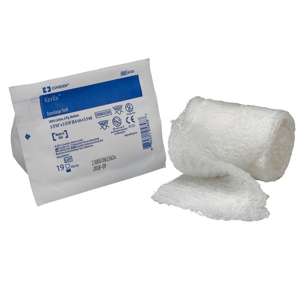 COVIDIEN 6725 Kerlix Gauze Bandage Roll, Sterile in Soft Pouch, 3.4" x 3.6 yd, 6-ply