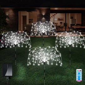 Solar Outdoor Lights, 4 Pack 120 LED Waterproof Solar Firework Lights are 8 Modes Decorative Sparkles Stake Landscape Light, Garden Copper Wire Firework Lamp for Backyard Lawn Patio Decor(Cool White)