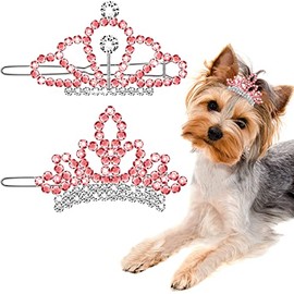 MTLEE 2 Pieces Dog Tiara Crown Hair Clips Clear Crystal Rhinestone Hair Barrettes Pet Crown Hair Clips Girls Puppies Barrette for Pet Dogs Grooming Hair Costume Accessories (Pink)