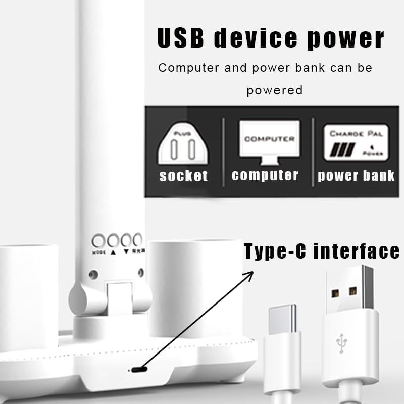 LED Desk Lamp Light with 2 Pen Holders, Time, Date,