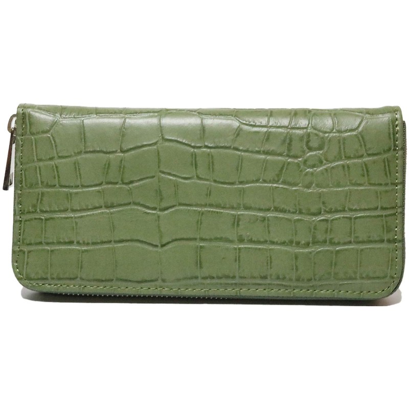 Belkut 1030212-F-130 Green Genuine Cowhide Leather Wallet, Round Zipper, Long